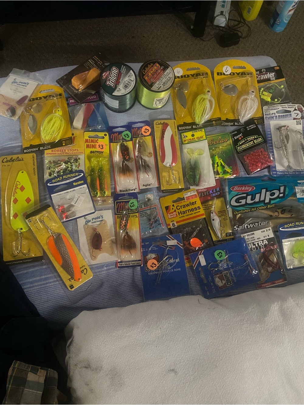 Assorted Fishing Lures and Tackle - Yellow/Green/Orange Accents